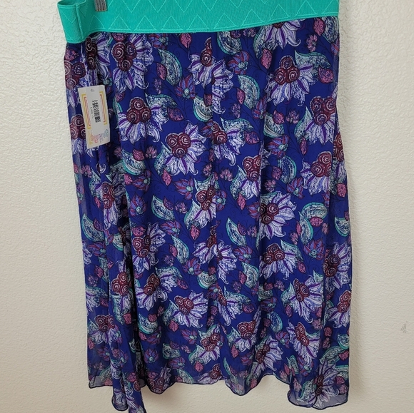 LuLaRoe Blue Purple Abstract Floral Lola Skirt L